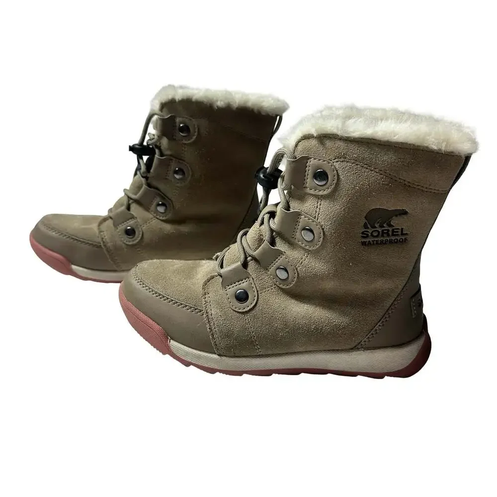 Sorel Explorer Joan Waterproof Kids Winter Boots Faux Fur Suede Youth 3 EU 34